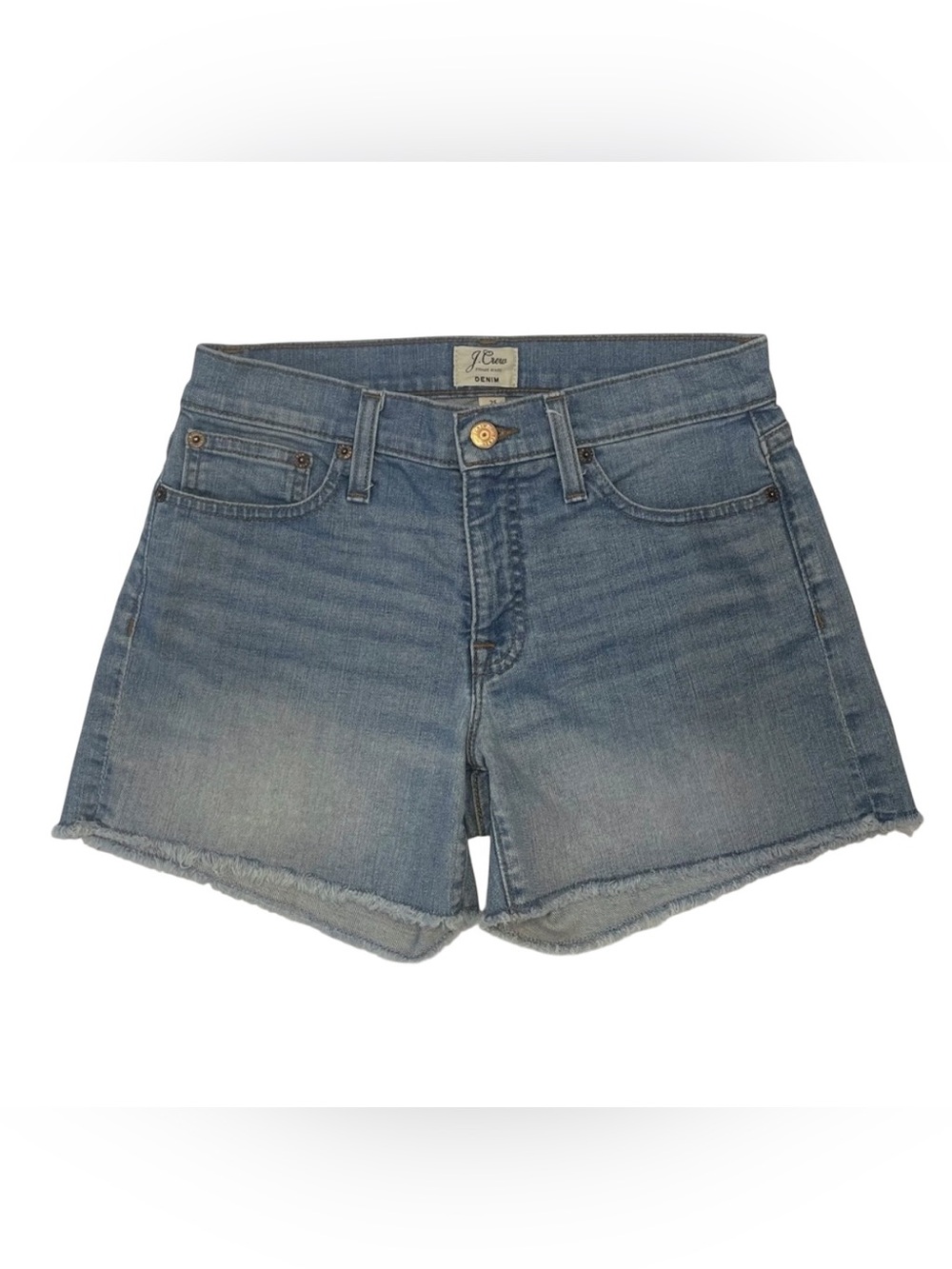 J CREW • Women’s Distressed High Waisted Medium Wash Denim Shorts